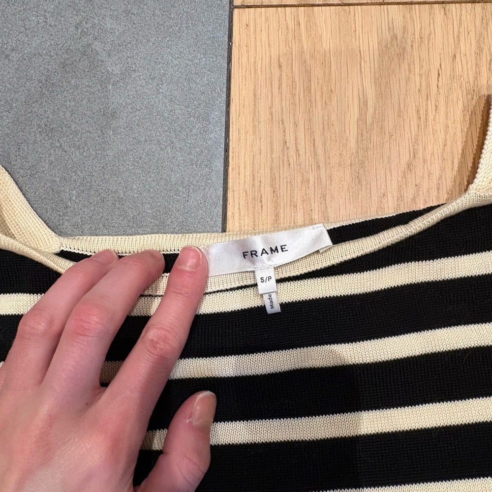Frame Knit Boatneck Black and Cream Striped Top - Picture 5 of 5